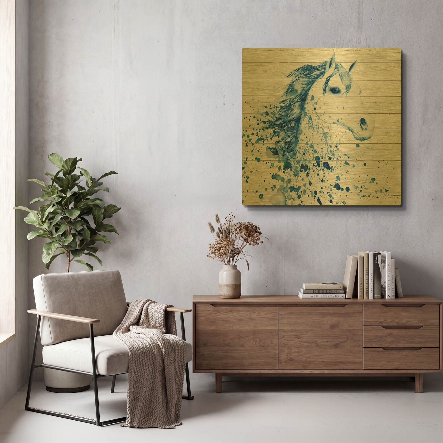 'Blue Watercolor Horse' By Jean Plout Gold Metal Wall Art