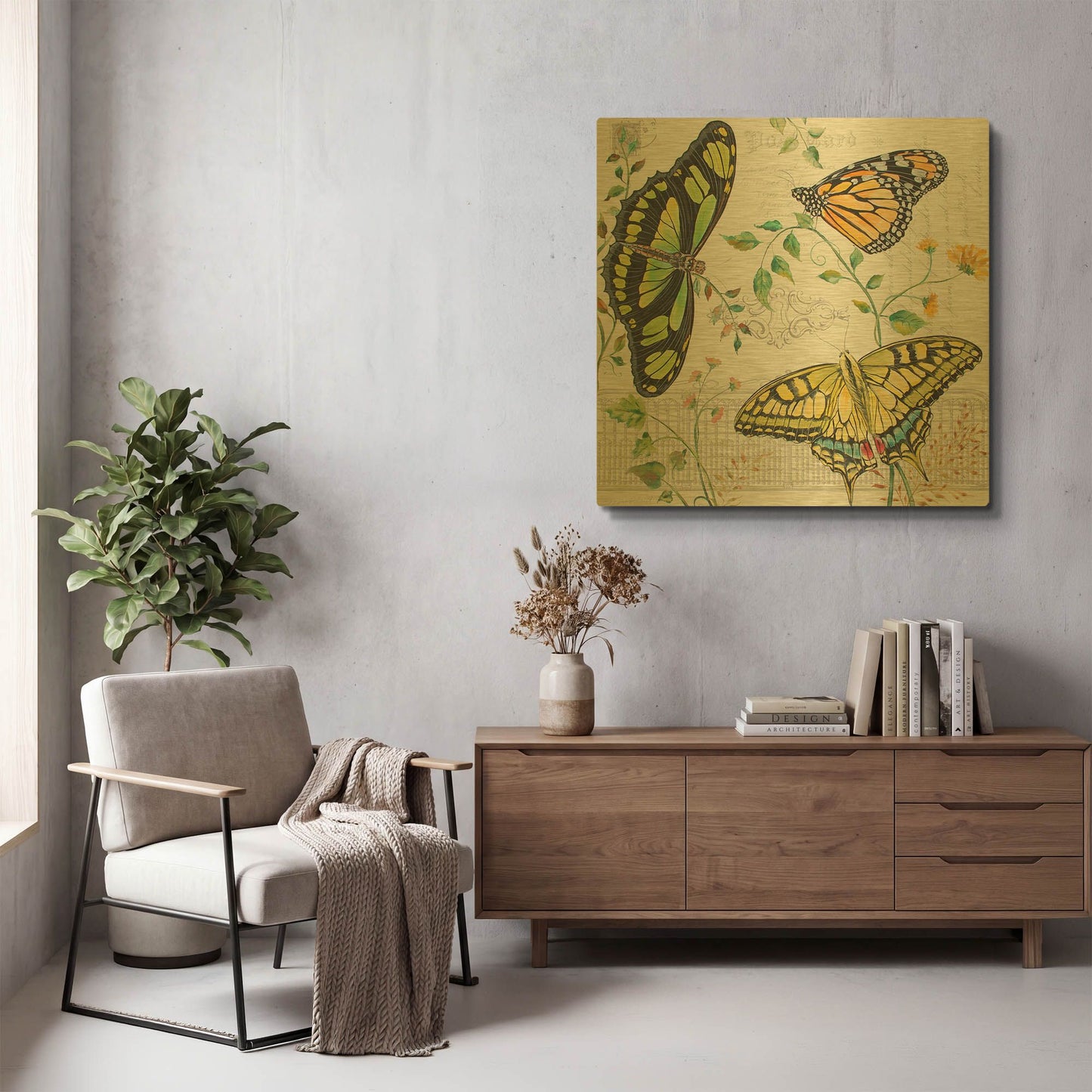 'Butterfly Garden' By Jean Plout Gold Metal Wall Art