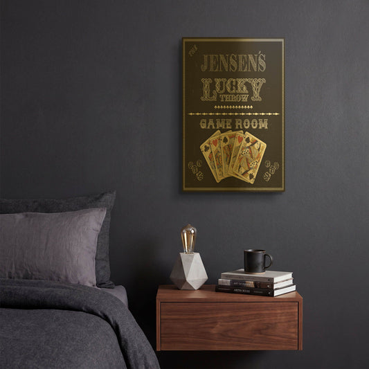 'Cave Man Game Room Personalized' By Jean Plout Gold Metal Wall Art