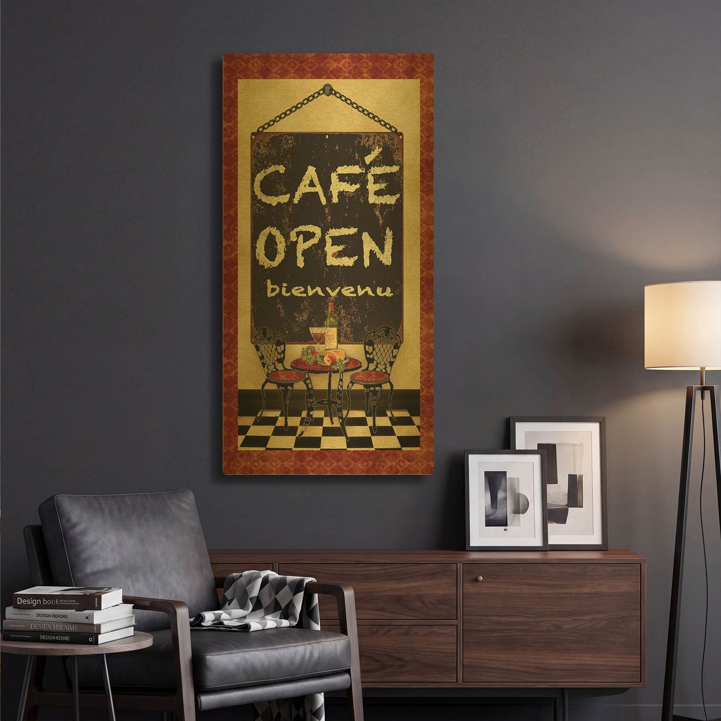 'Chefs 5pcs Cafe' By Jean Plout Gold Metal Wall Art