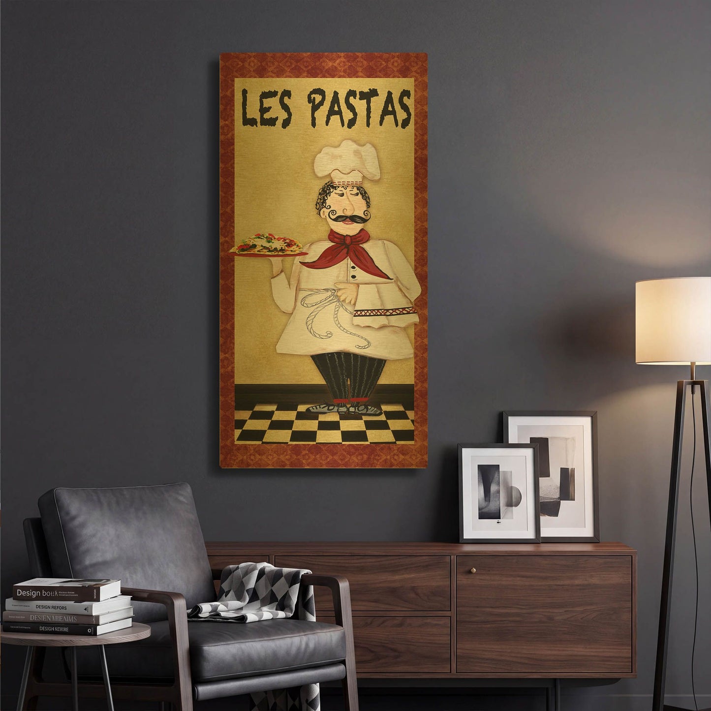 'Chefs 5pcs Les Pasta' By Jean Plout Gold Metal Wall Art