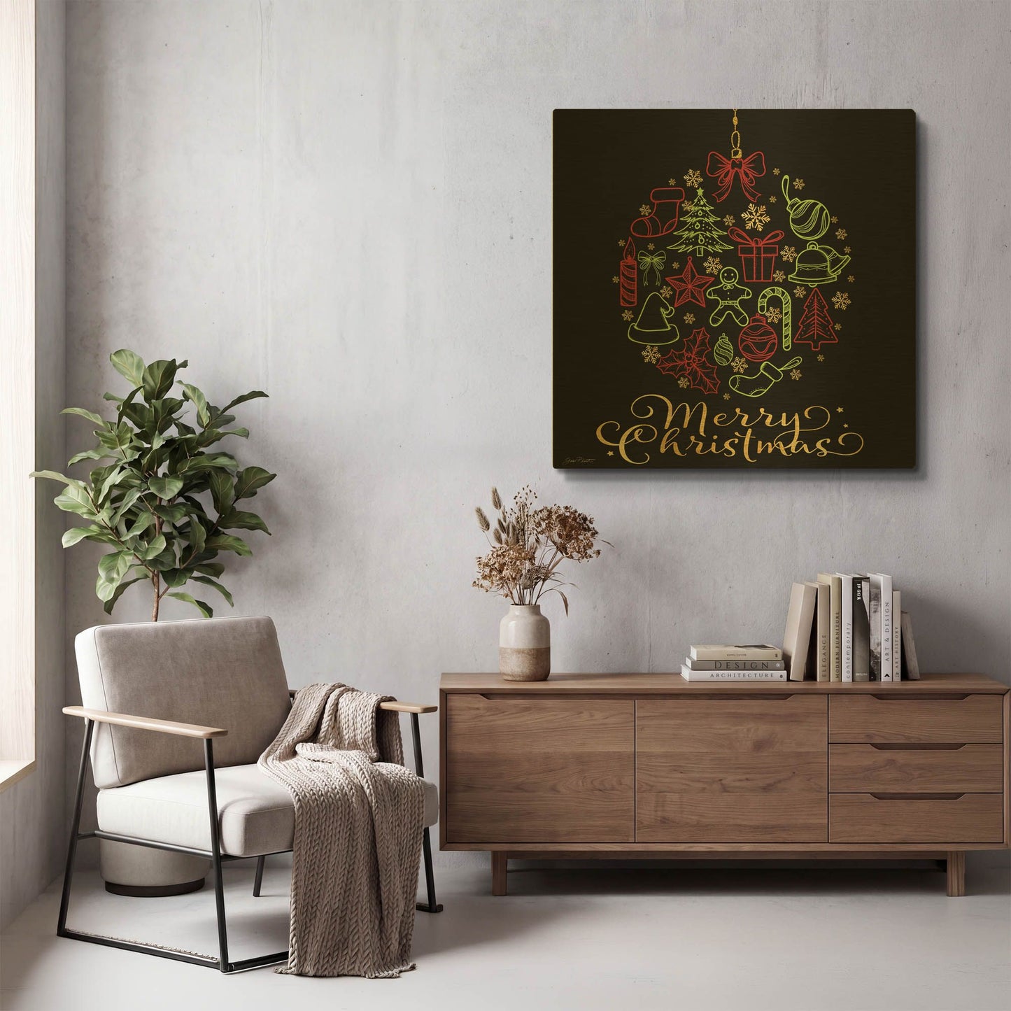 'Christmas Fun 3' By Jean Plout Gold Metal Wall Art