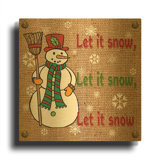 'Christmas On Burlap Let it Snow' By Jean Plout Gold Metal Wall Art