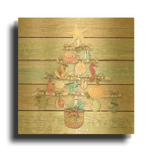 'Coastal Christmas A' By Jean Plout Gold Metal Wall Art