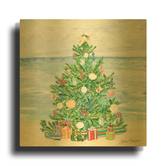 'Coastal Christmas B' By Jean Plout Gold Metal Wall Art