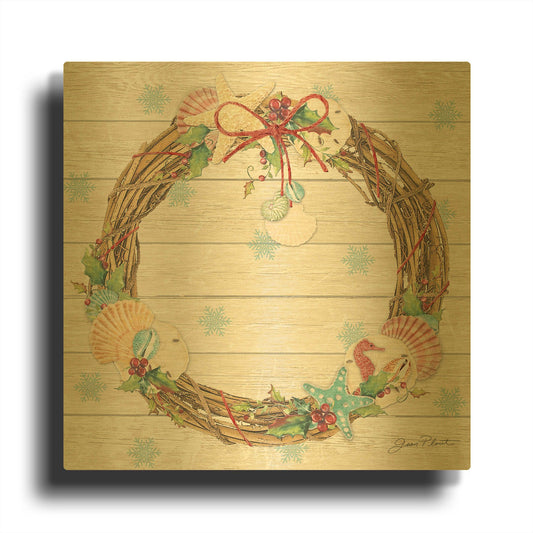 'Coastal Christmas C' By Jean Plout Gold Metal Wall Art