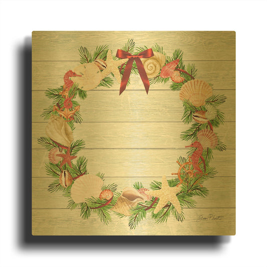'Coastal Christmas D' By Jean Plout Gold Metal Wall Art