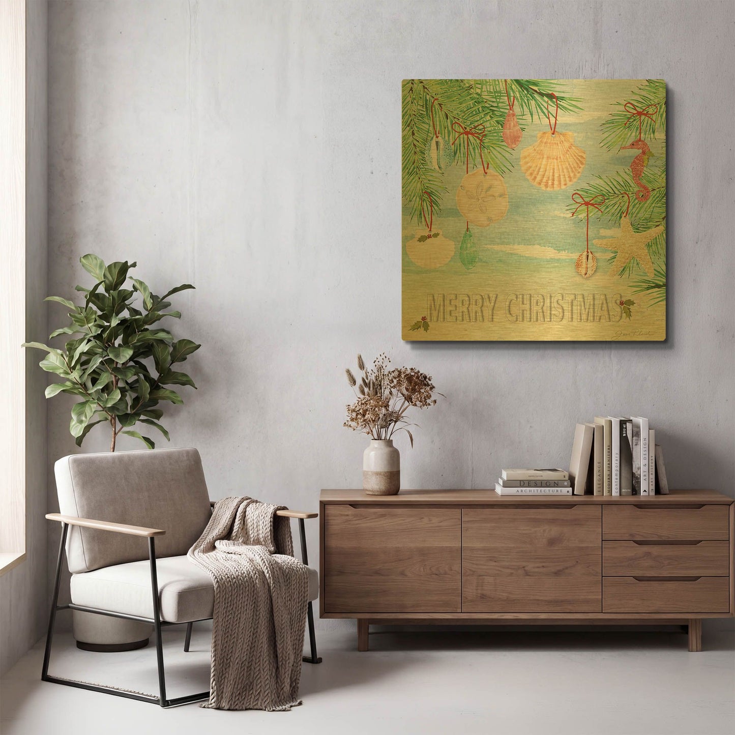 'Coastal Christmas E' By Jean Plout Gold Metal Wall Art