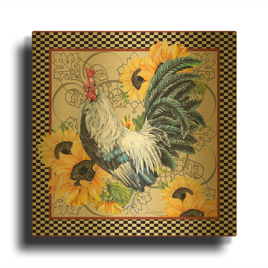 'Country Time Rooster C' By Jean Plout Gold Metal Wall Art