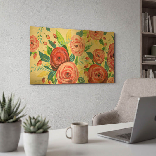 'Elegant Rose Garden' By Jean Plout Gold Metal Wall Art