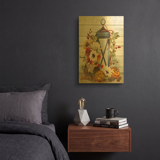 'Fall Lantern A' By Jean Plout Gold Metal Wall Art
