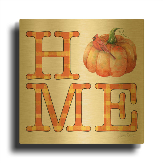 'Fall Plaid Celebration C' By Jean Plout Gold Metal Wall Art