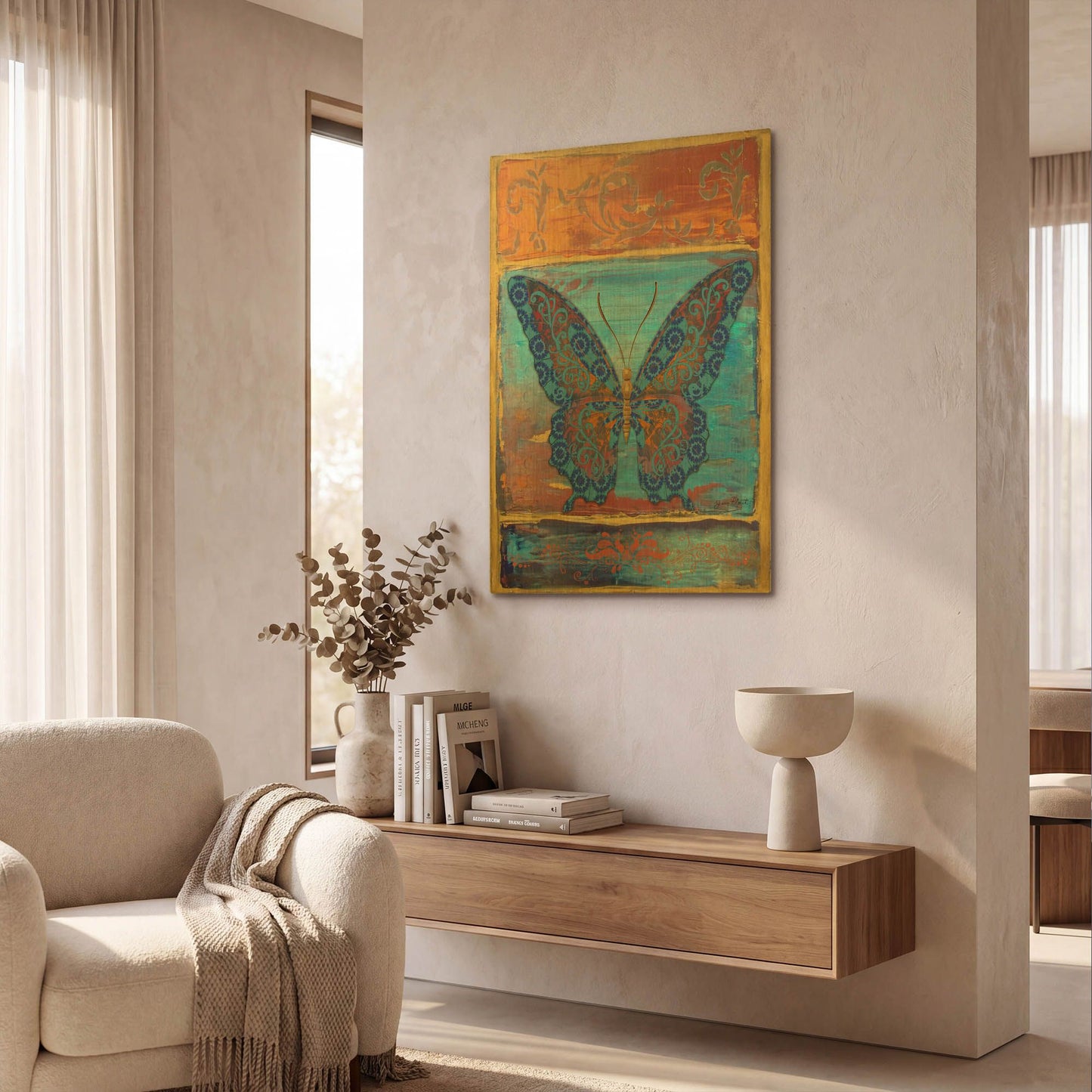 'Fantasy Butterfly 2' By Jean Plout Gold Metal Wall Art