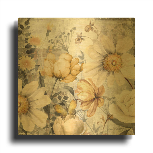 'Florals On Canvas A' By Jean Plout Gold Metal Wall Art