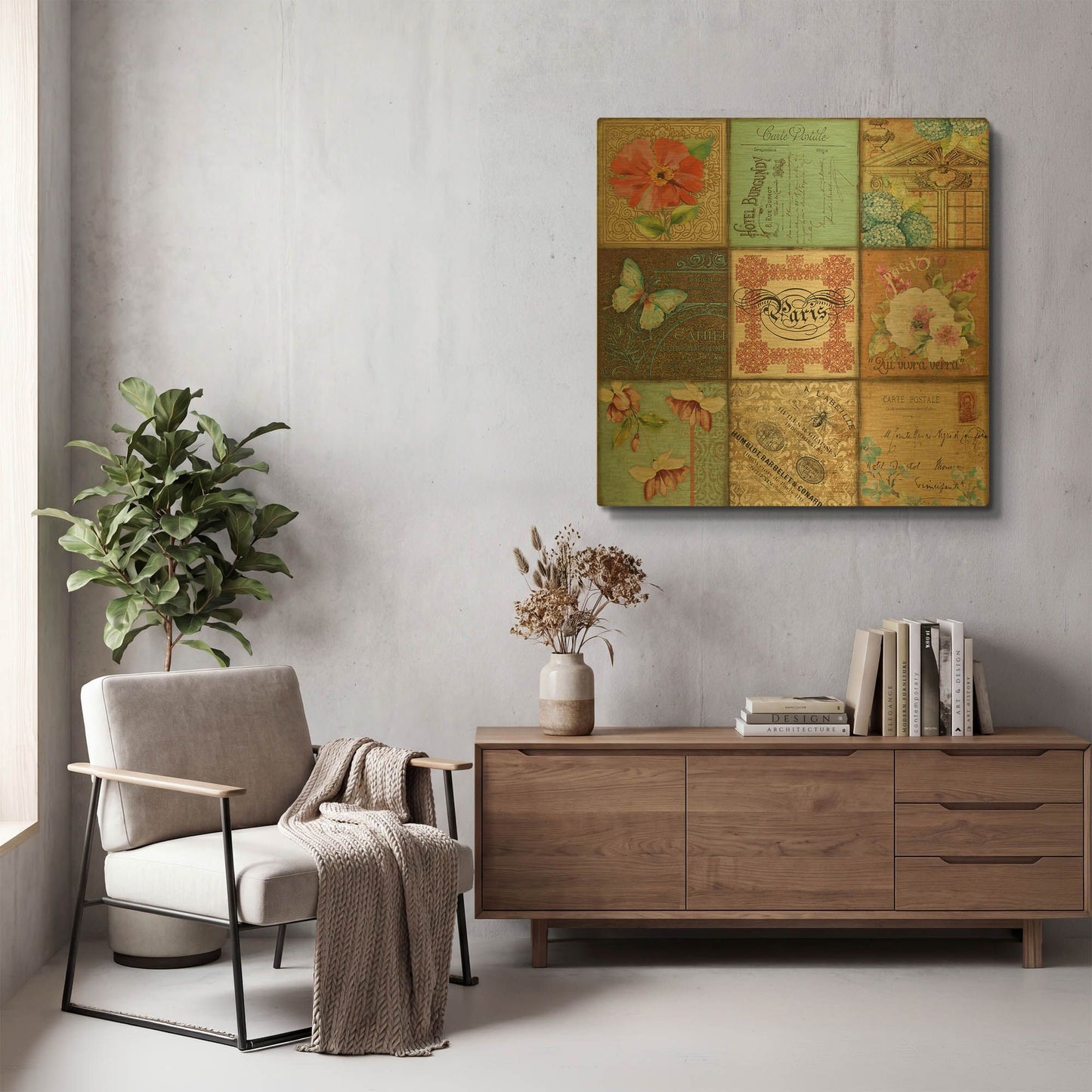 'French Quilt' By Jean Plout Gold Metal Wall Art