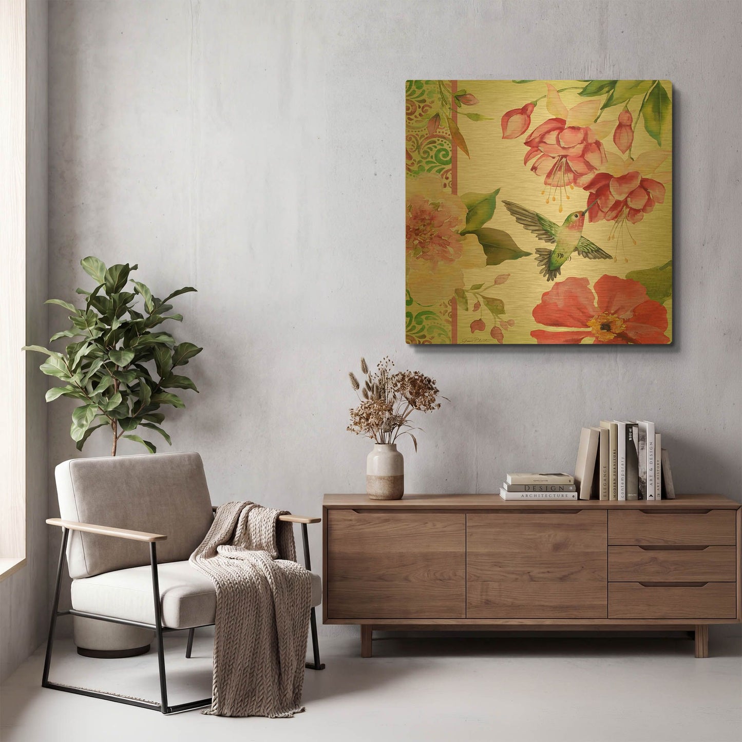 'Garden Party A' By Jean Plout Gold Metal Wall Art