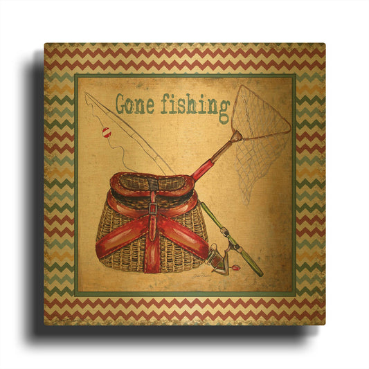 'Gone Fishing' By Jean Plout Gold Metal Wall Art