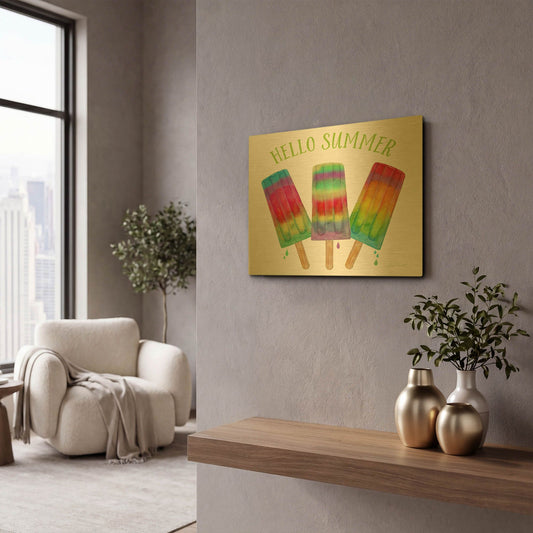 'Hello Summer 1' By Jean Plout Gold Metal Wall Art