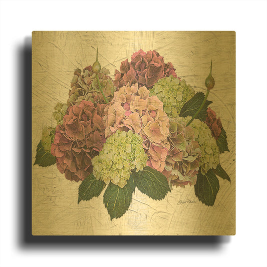'Hydrangea Vignette-Pink' By Jean Plout Gold Metal Wall Art