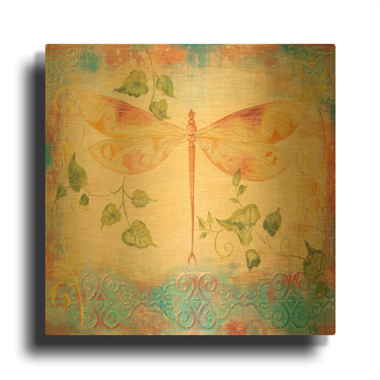 'Aqua Dreams Dragonfly 4' By Jean Plout Gold Metal Wall Art