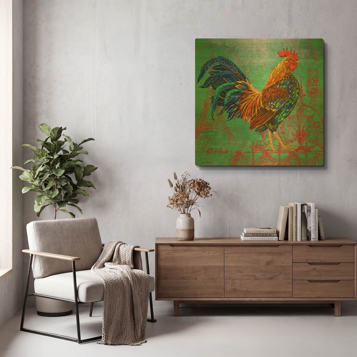 'Le Rooster D' By Jean Plout Gold Metal Wall Art