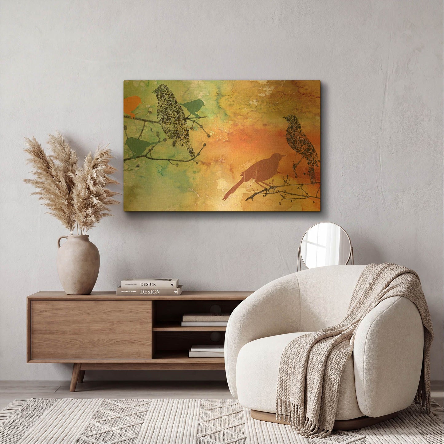 'Birds On Watercolor' By Jean Plout Gold Metal Wall Art