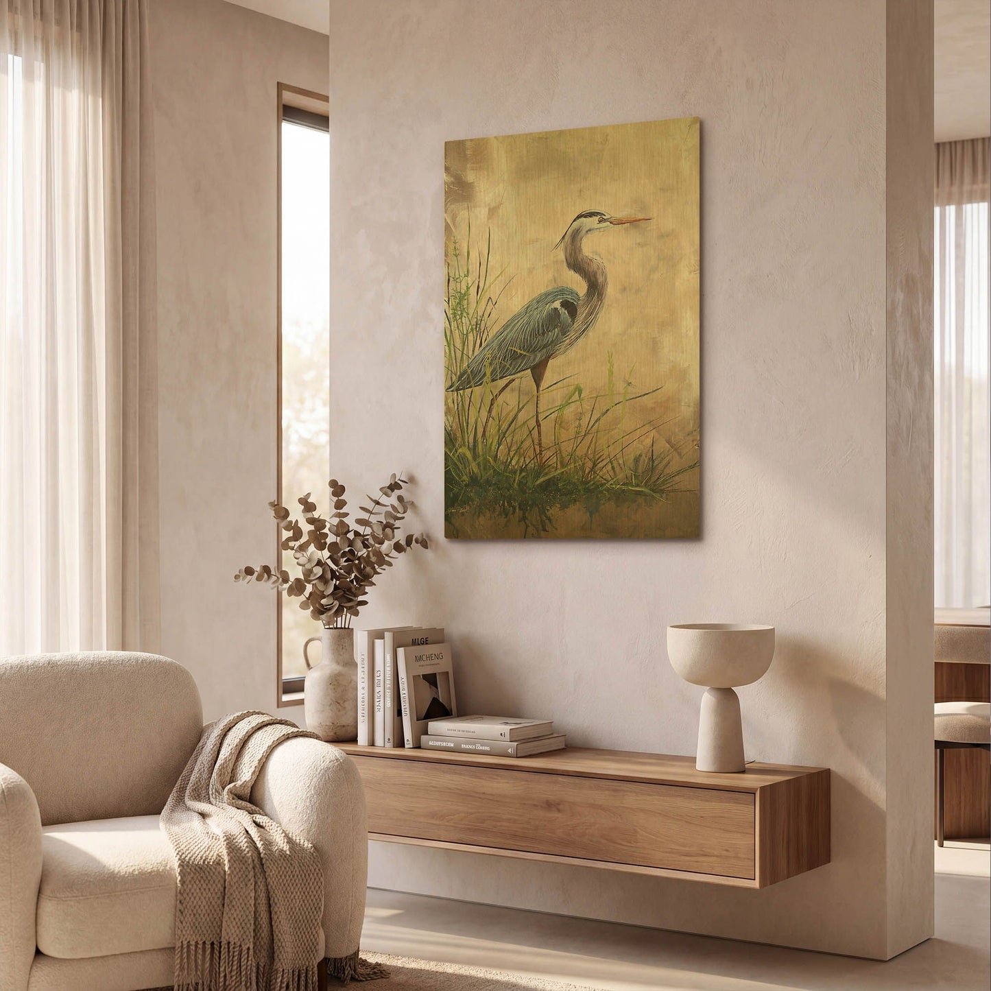 'In The Reeds Blue Heron A' By Jean Plout Gold Metal Wall Art