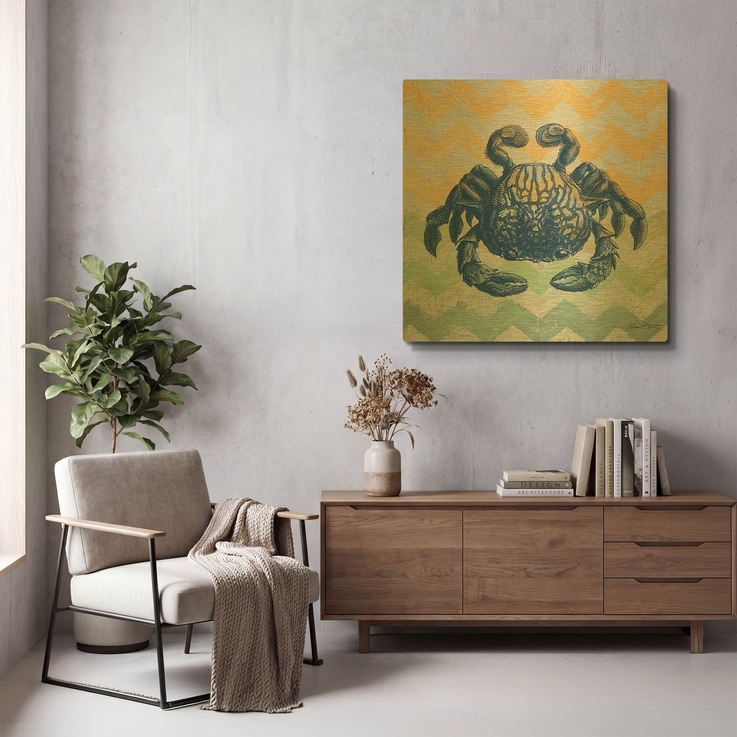 'Sea Creatures Crab' By Jean Plout Gold Metal Wall Art