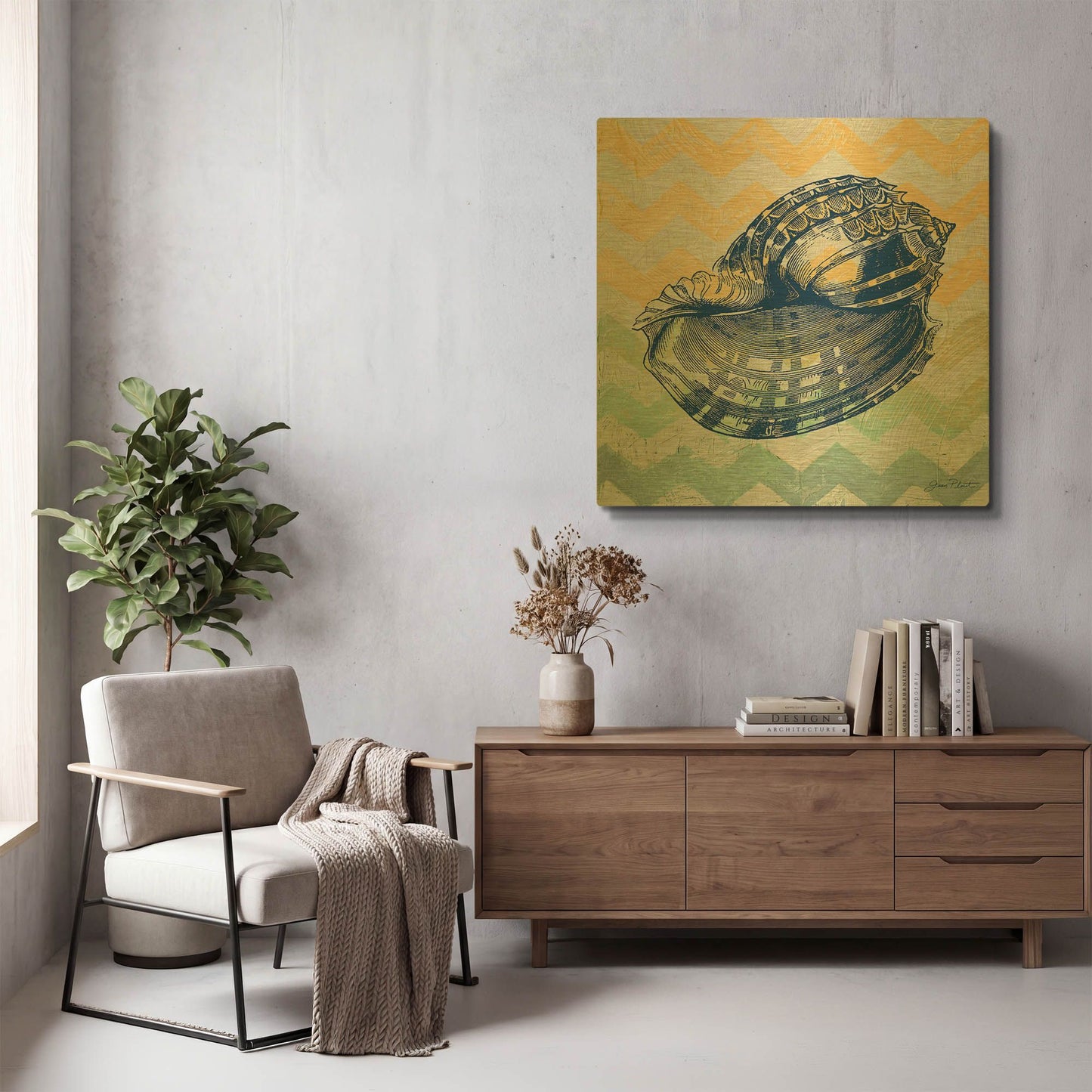 'Sea Creatures Shell C' By Jean Plout Gold Metal Wall Art