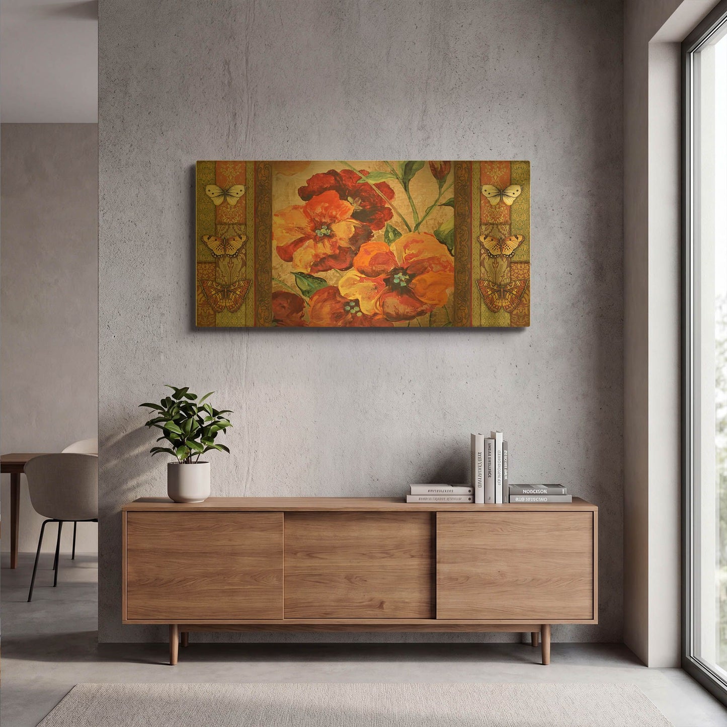 'A Poppy Tapestry' By Jean Plout Gold Metal Wall Art
