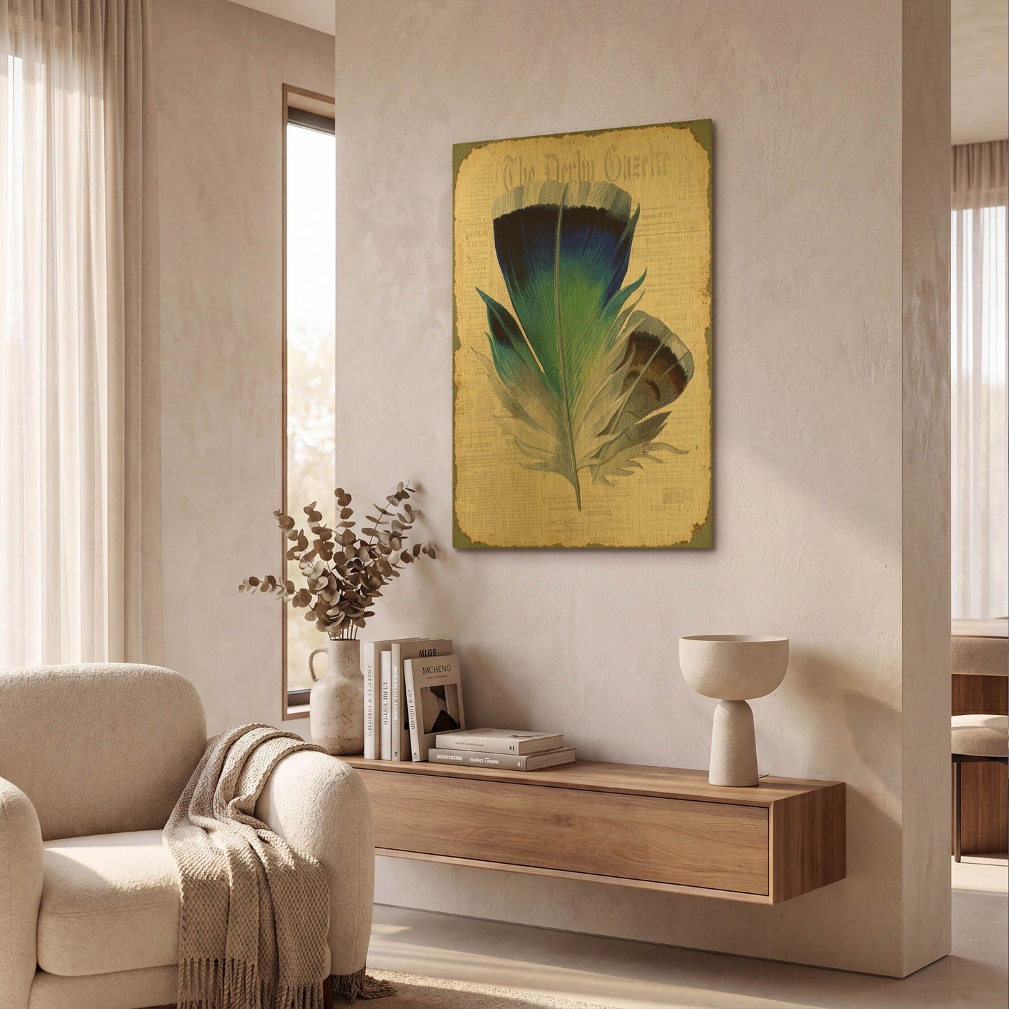 'Elegant Feather A' By Jean Plout Gold Metal Wall Art