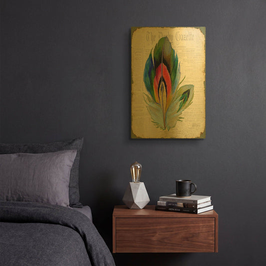 'Elegant Feather B' By Jean Plout Gold Metal Wall Art