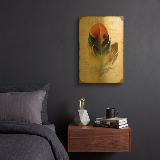 'Elegant Feather C' By Jean Plout Gold Metal Wall Art