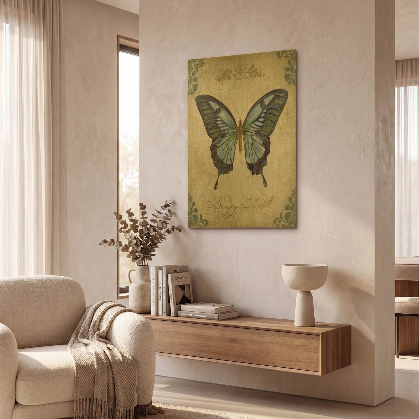 'Bleu Papillon A' By Jean Plout Gold Metal Wall Art