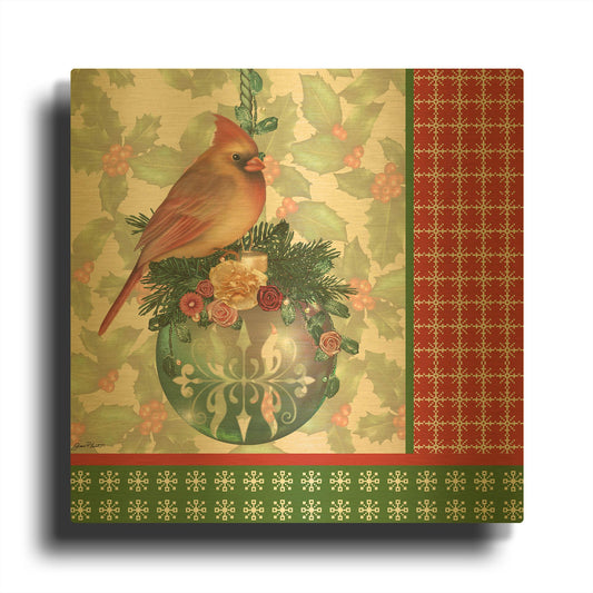 'Holly & Berries A' By Jean Plout Gold Metal Wall Art