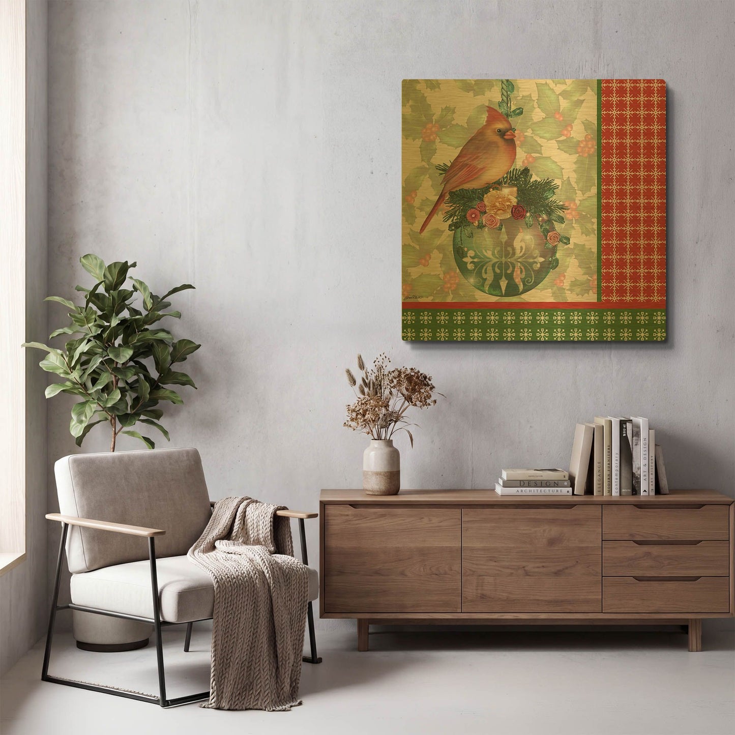 'Holly & Berries A' By Jean Plout Gold Metal Wall Art