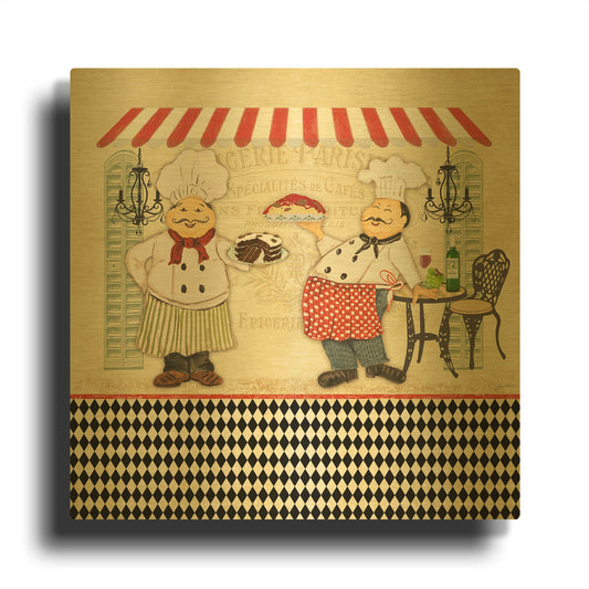 'French Cafe Chefs B' By Jean Plout Gold Metal Wall Art