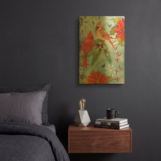 'Winter Blue Cardinals' By Jean Plout Gold Metal Wall Art