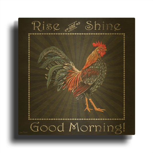 'Good Morning Rooster I' By Jean Plout Gold Metal Wall Art