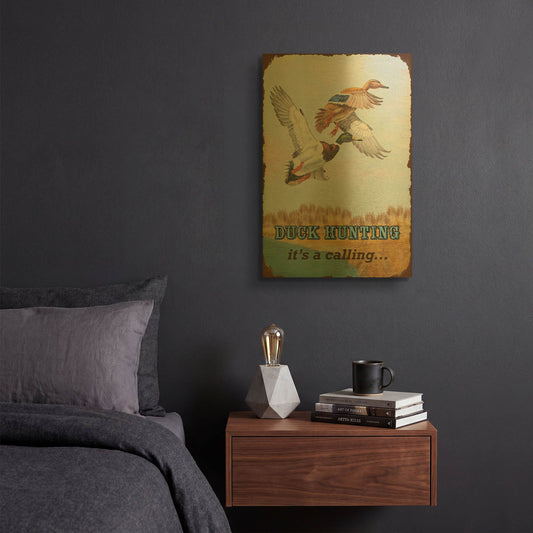 'Duck Hunting Calling Flags' By Jean Plout Gold Metal Wall Art