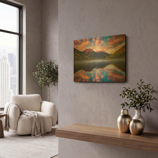 'Red Mountain Reflections' By Darren White Gold Metal Wall Art