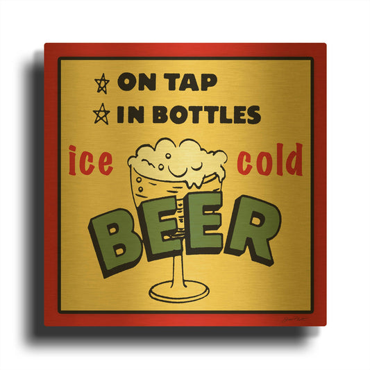 'Cold Beer 2' By Jean Plout Gold Metal Wall Art