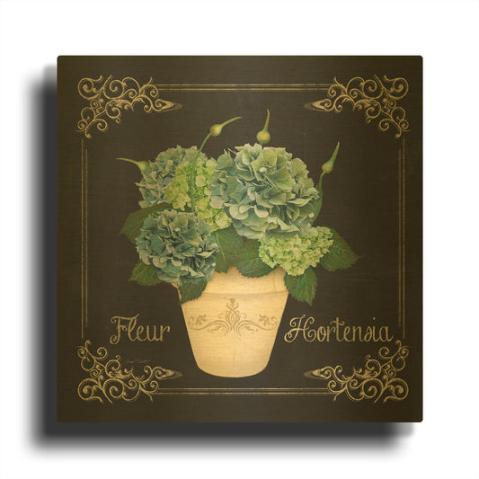 'Fleur Hortensia-53015' By Jean Plout Gold Metal Wall Art