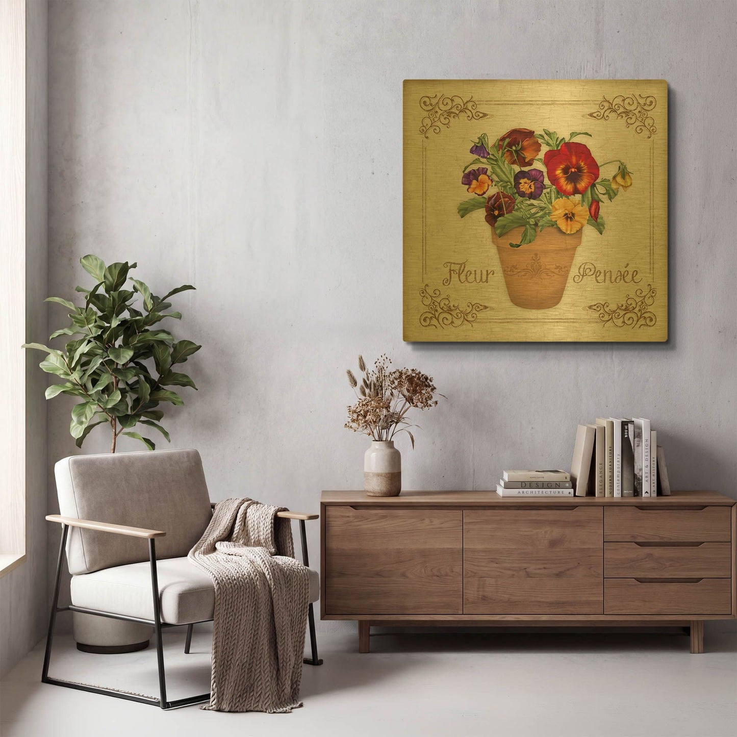 'Fleur Pensee' By Jean Plout Gold Metal Wall Art