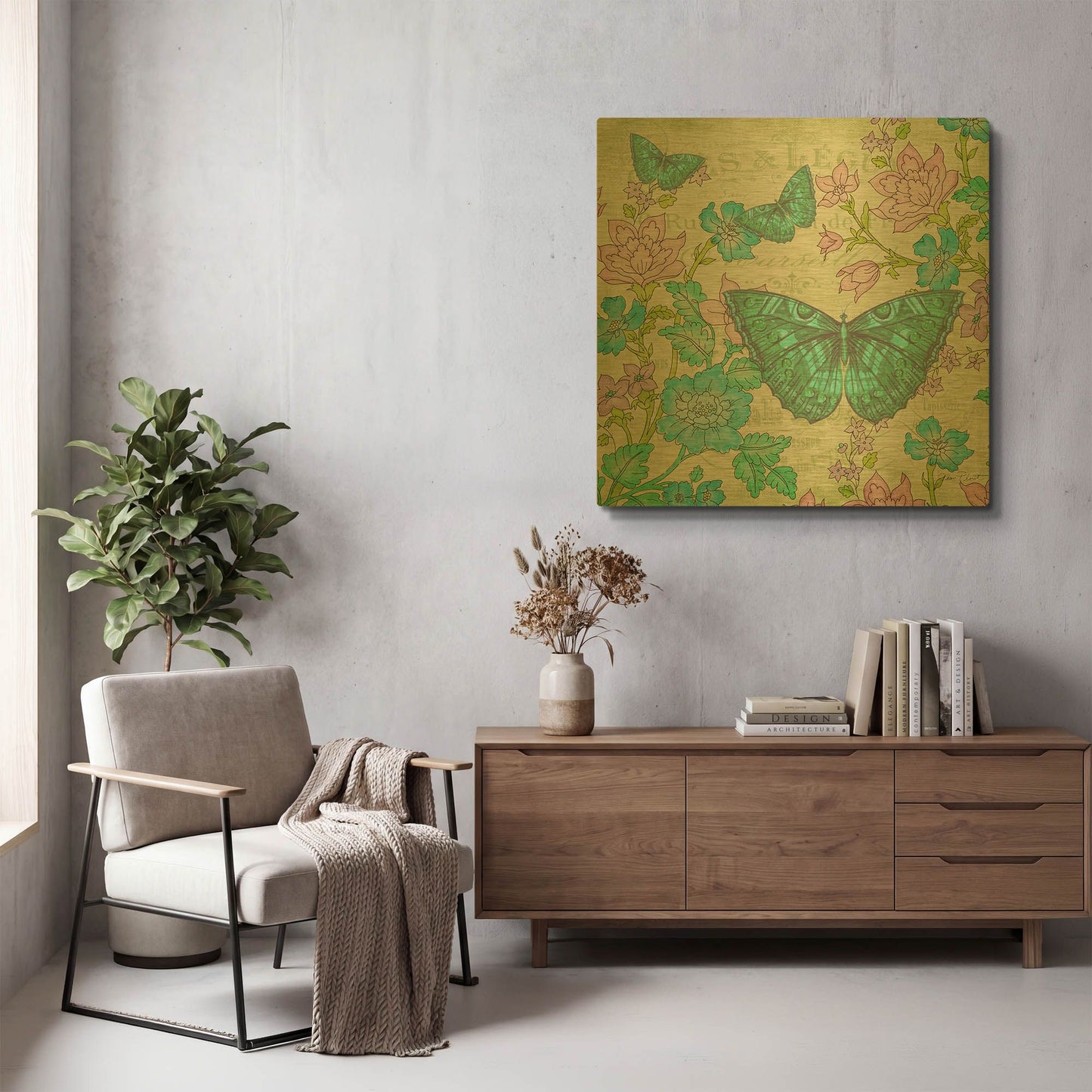 'Jardin De Luxe 5' By Jean Plout Gold Metal Wall Art