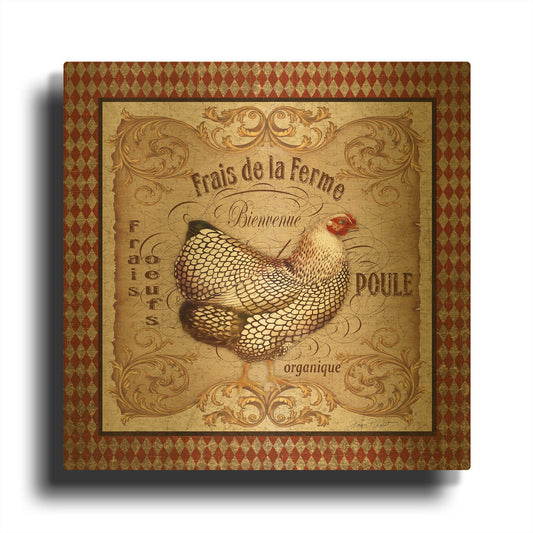'Old World Poule 1' By Jean Plout Gold Metal Wall Art
