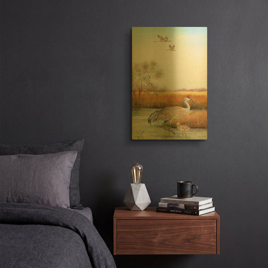 'Sandhill Cranes 2' By Jean Plout Gold Metal Wall Art