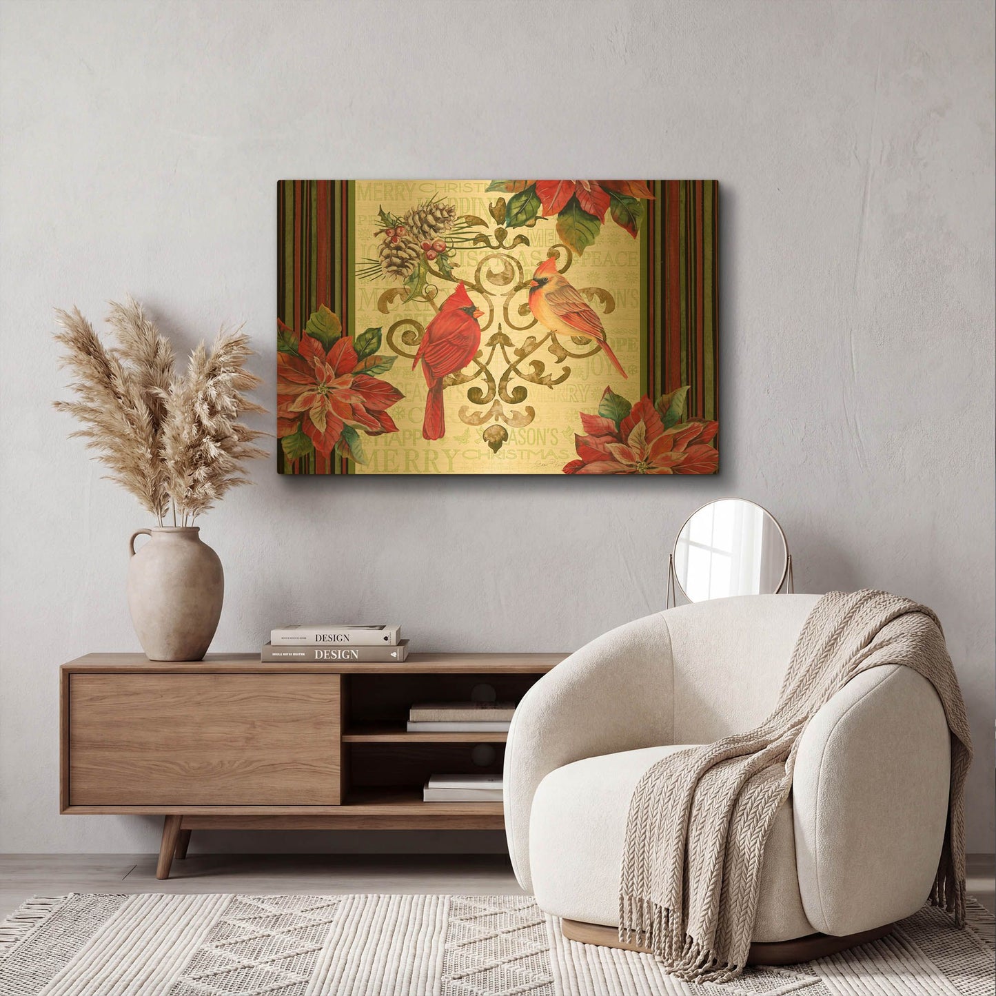 'Holiday Cardinals 5' By Jean Plout Gold Metal Wall Art