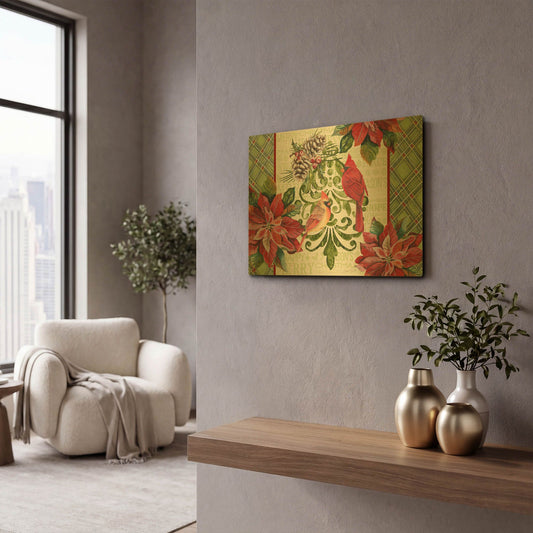 'Holiday Cardinals 3' By Jean Plout Gold Metal Wall Art