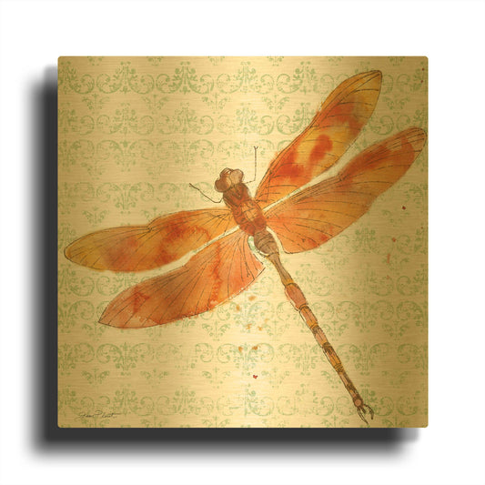 'Dragonfly Bliss 5' By Jean Plout Gold Metal Wall Art